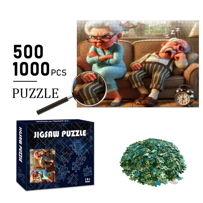 AZNM Puzzle mit schlafendem Opa und wütende Oma, ab 14 Jahre - Bild 1