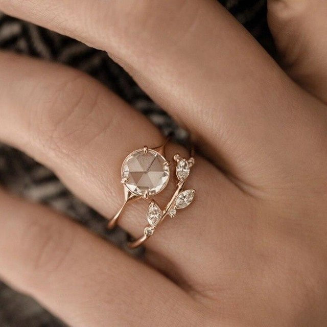 Ring, Blatt, Gold, Diamant, Zirkonia, Damen - Bild 1