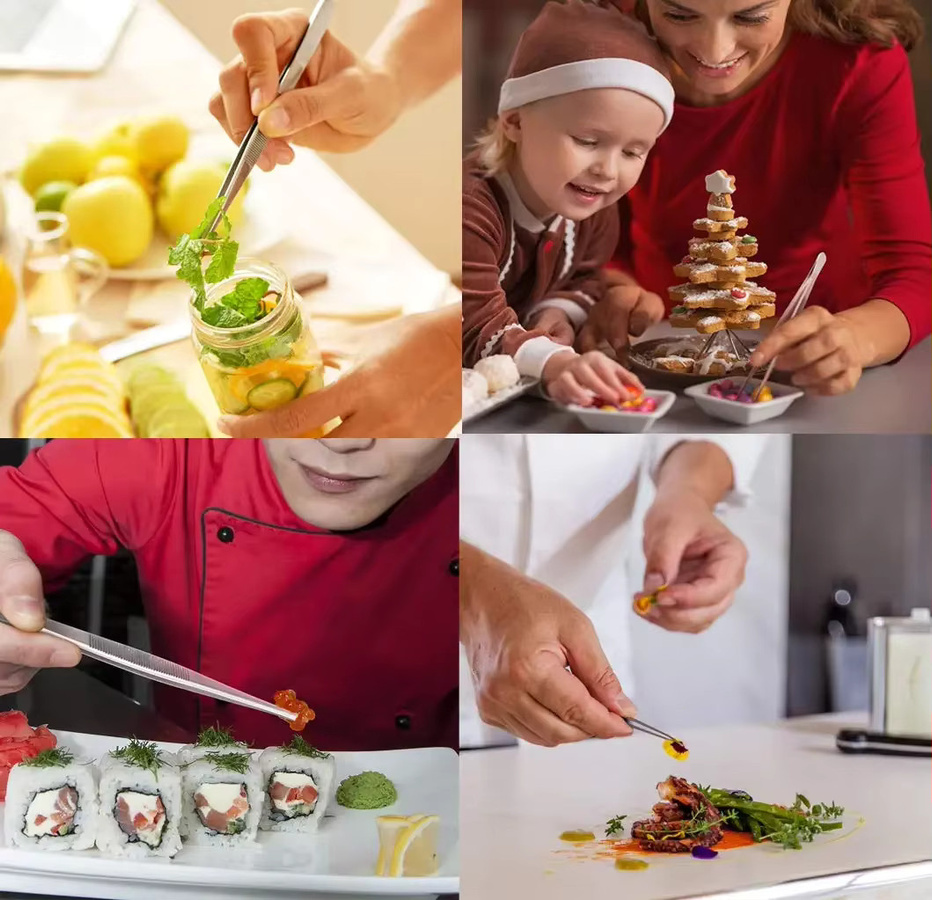 Vvocci Präzisionsküchenpinzette aus Edelstahl in Silber, gebogene Zange zum Backen und Dekorieren - Bild 3