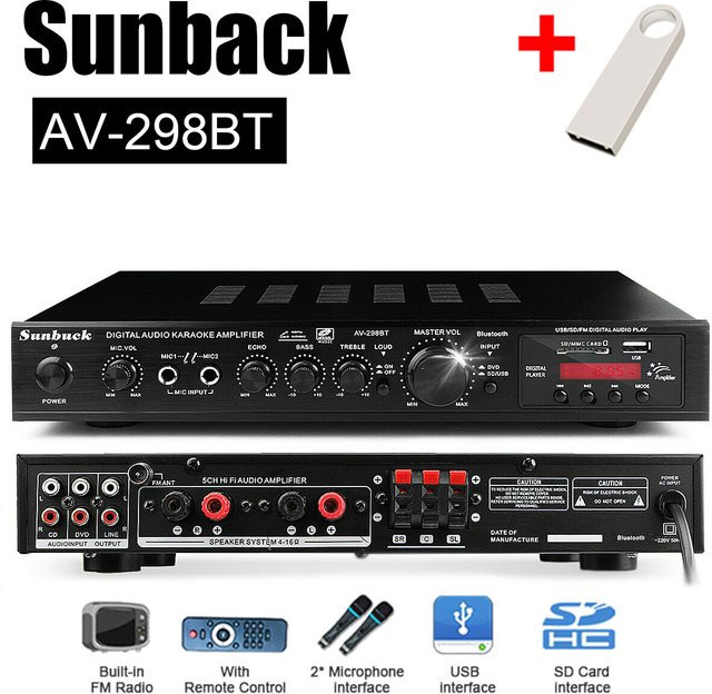 WAPUNO Audio-Leistungsverstärker mit Bluetooth 5.0, USB-A und FM in Gold, 2000W - Bild 1