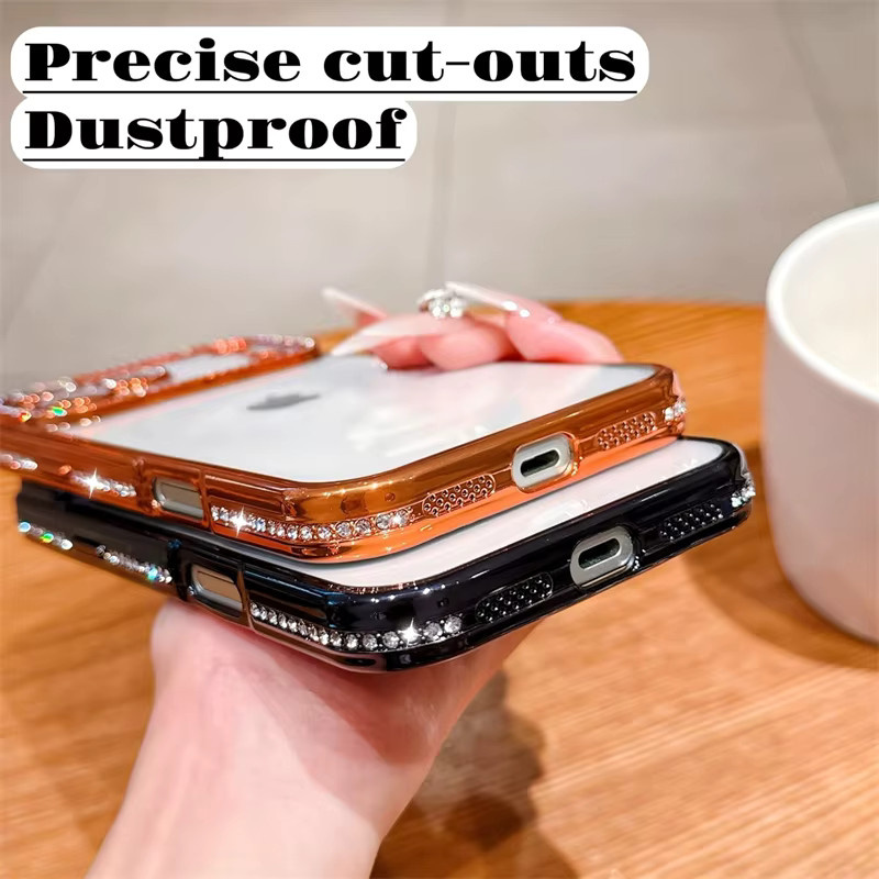 NMEGOU Glitzer-Diamant Klarsichthülle für iPhone 17 Air 16 15 14 13 12 11 Pro Max Plus mit stoßfester Glasfolie in Transparent und Schwarz - Bild 5