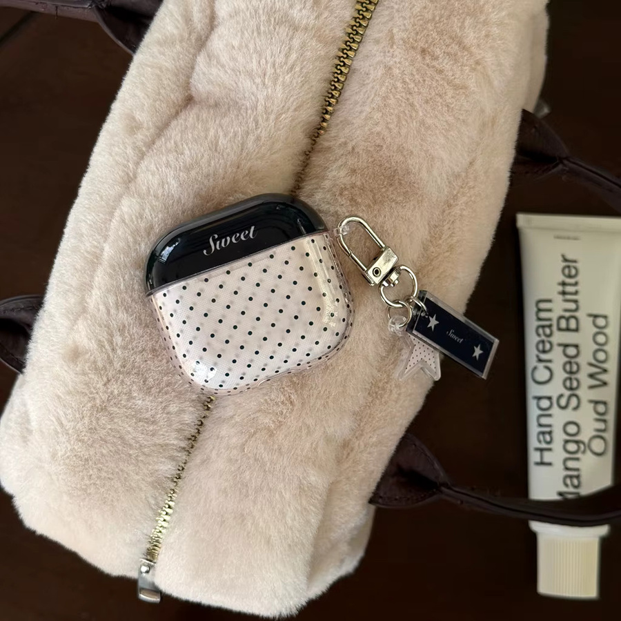 Schwarze AirPods Hülle im koreanischen Stil mit Polka-Dot-Stern und Anhänger für Apple AirPods 1, 2, 3, 4 und Pro 2/3 - Bild 2