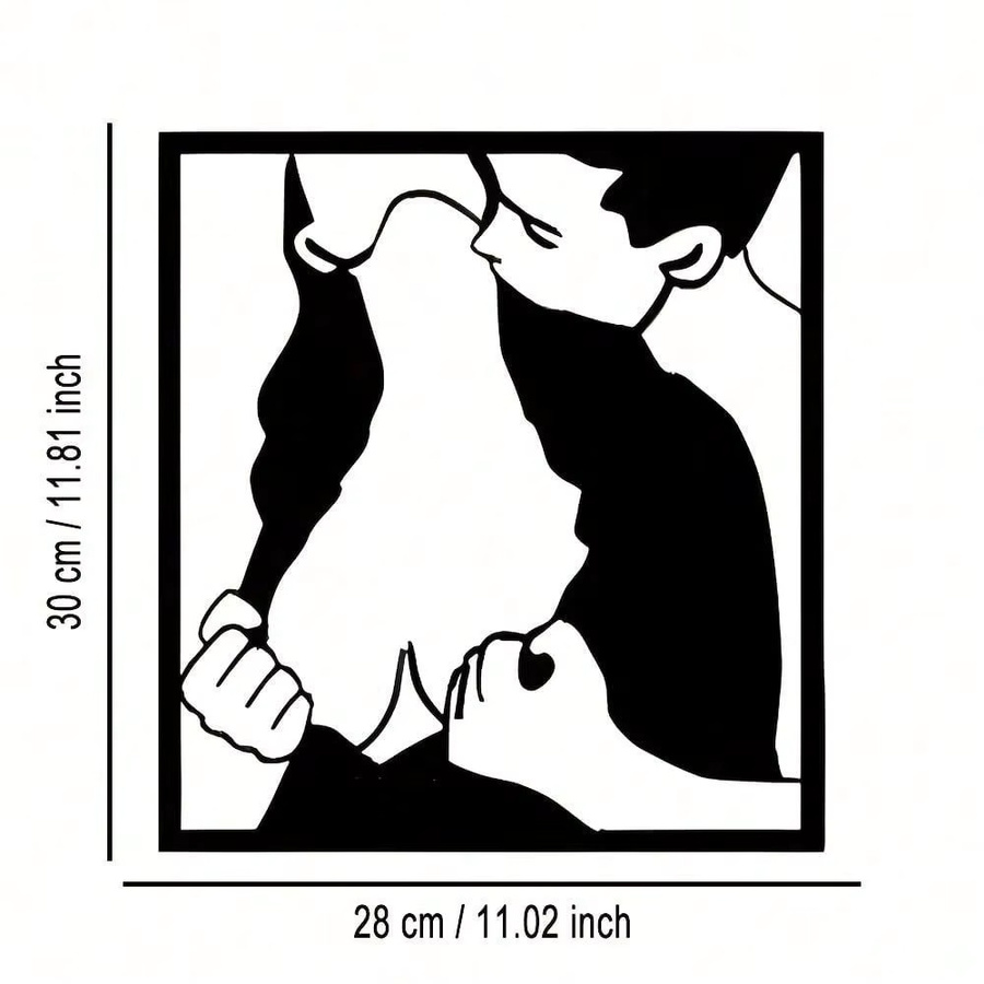 CIFBUY Wandskulptur aus Metall in Schwarz – Minimalistische Renaissance-Linienkunst mit abstraktem küssendem Paar als modernes Wanddekor - Bild 2