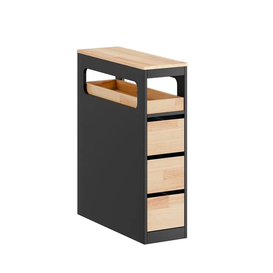 SoBuy Schmaler Badschrank mit 3 Schubladen als Nischenschrank und Rollwagen in Schwarz, B/T/H: 23 x 65 x 82 cm - Bild 2