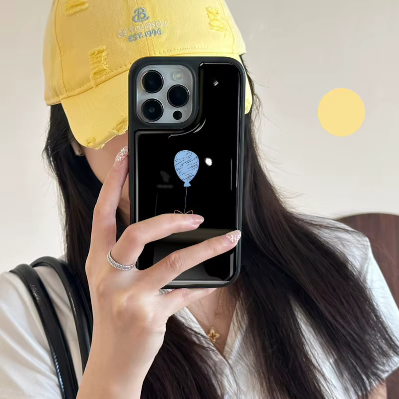 AIR PLUS Handyhülle im koreanischen Stil mit blauem Ballon-Design für iPhone 11 bis iPhone 17 Pro Max, stoßfest aus Epoxidharz, Farbe: Blau/Schwarz - Bild 3