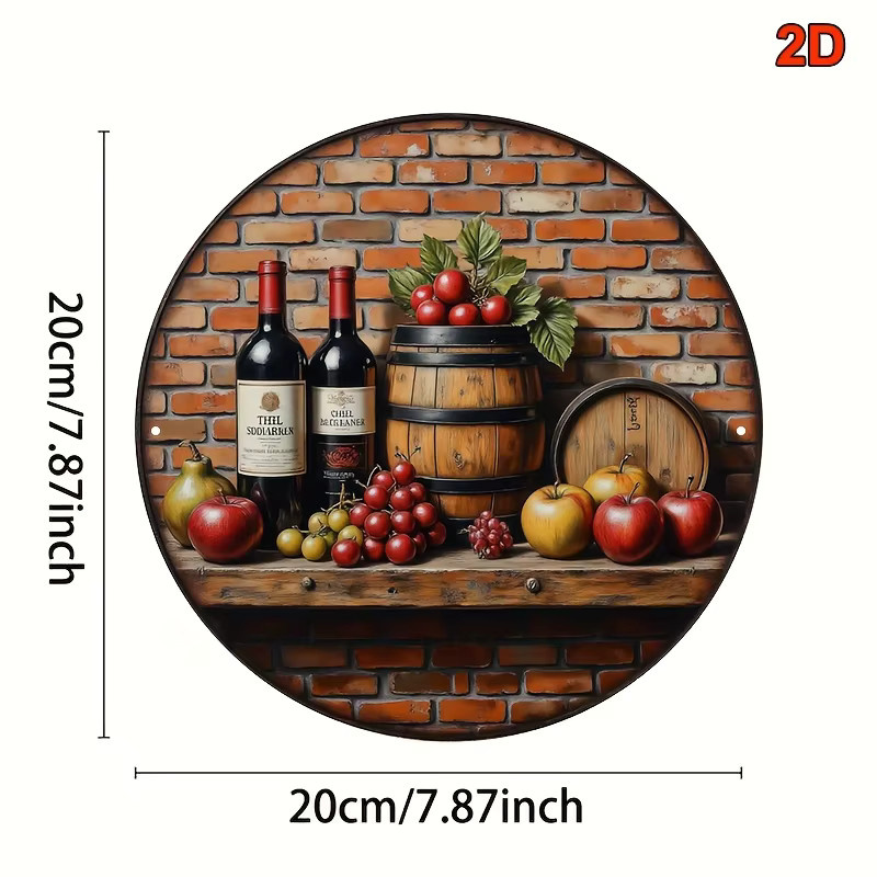 Potdemiel Vintage Wandkunst aus Metall mit Wein und Obst Stillleben in Mehrfarbig, Durchmesser: 20 cm - Bild 2