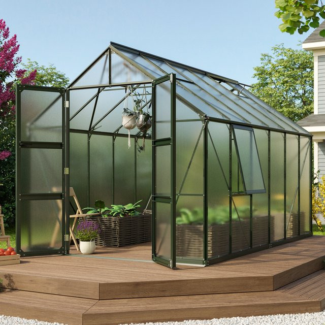Vitavia Gewächshaus Olymp 9900 in Smaragdgrün mit 9,9 m² Fläche, Polycarbonat-Platten und Doppelschwingtür - Bild 1