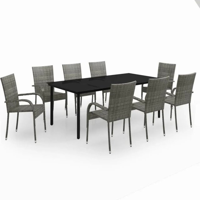 vidaXL 9-teilige Garten-Essgruppe aus PE-Rattan und Glas in Grau und Schwarz - Bild 1