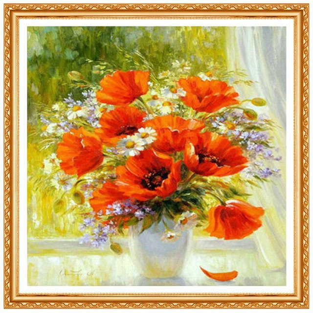 FIYO 3D Diamantmalerei Set Floral mit Strass-Steinen in Rot und Multicolour, B: 20 cm, H: 30 cm - Bild 1