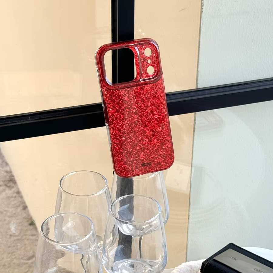 Stoßfeste Apple iPhone Schutzhülle mit glänzender roter Pailletten-Textur für iPhone 17, 16, 15 und 14 Pro Max - Bild 2