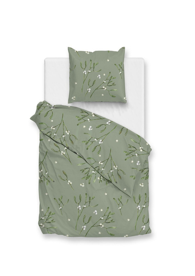 Zo! Home Flanell Bettwäsche Hedra Green Mistelzweig Blätter Grün mit Bettbezug und Kissenbezug B/H: 155 x 220 cm, Kissen: 80 x 80 cm - Bild 1