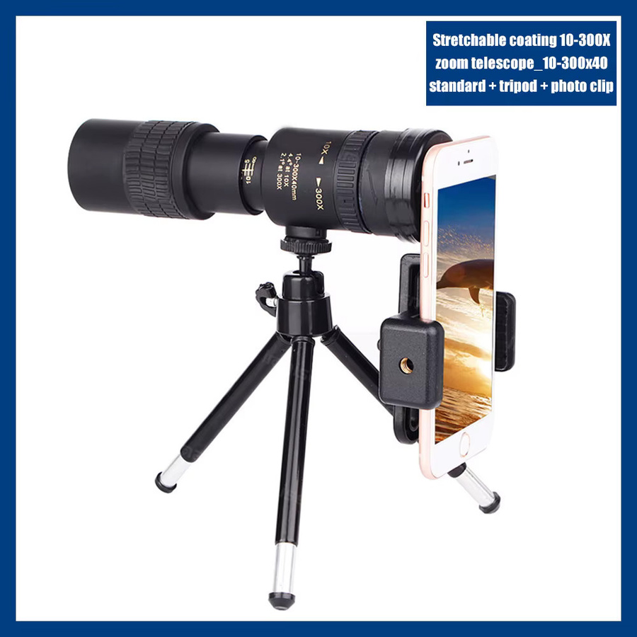 Professionelles Outdoor Monokular mit 10-300x40 Zoom-Objektiv und Handy-Fotoadapter für die Jagd, Schwarz - Bild 6