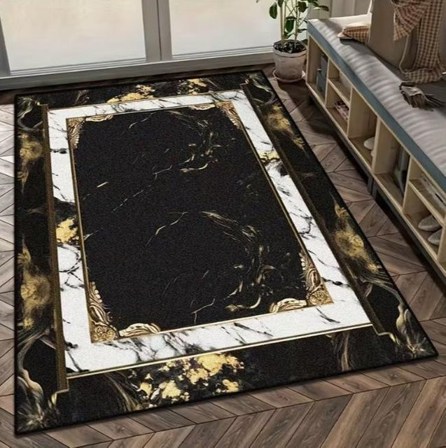 Lodestar Bereichsmatte im Marmor-Stil mit Gold- und Schwarz-Dekoration, rutschfest, B/T: 60 x 40 cm - Bild 1