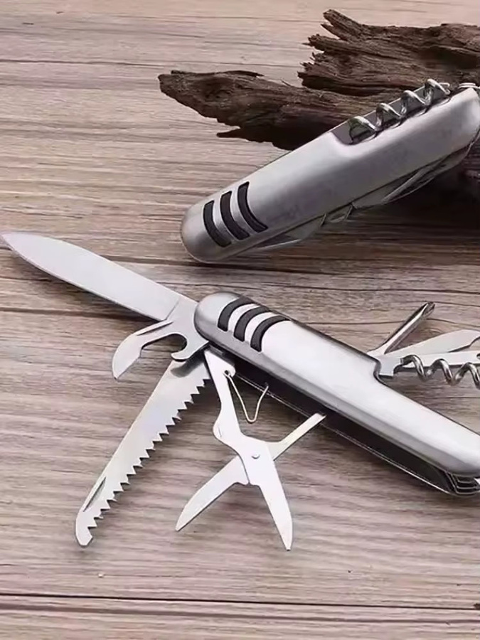 Multifunktionales 11-in-1 Taschenmesser von Ninth World, faltbares Outdoor-Werkzeug aus Edelstahl in Silber - Bild 4