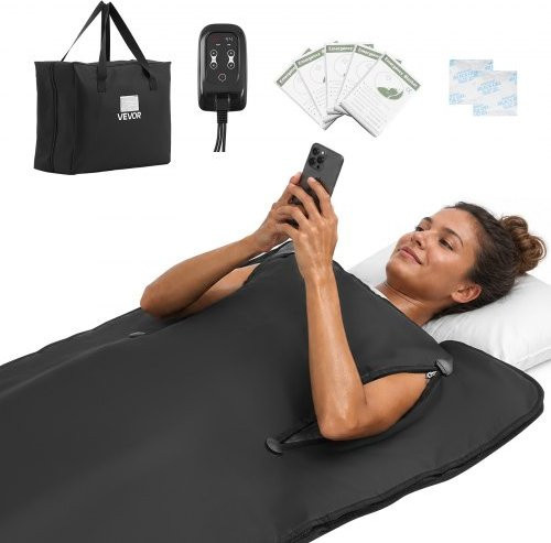 VEVOR Infrarot-Saunadecke mit Armlöchern in Schwarz, Tragbare Infrarotdecke für Entspannung und Detox mit Temperaturregelung und Timer, B/T: 180 x 80 cm - Bild 1