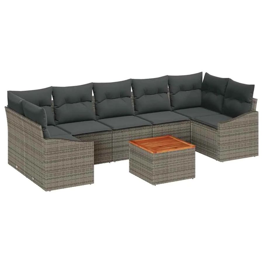 vidaXL Garten-Sofa-Set 8-teilig aus Poly-Rattan in Grau mit pulverbeschichtetem Stahl und Akazienholz - Bild 2