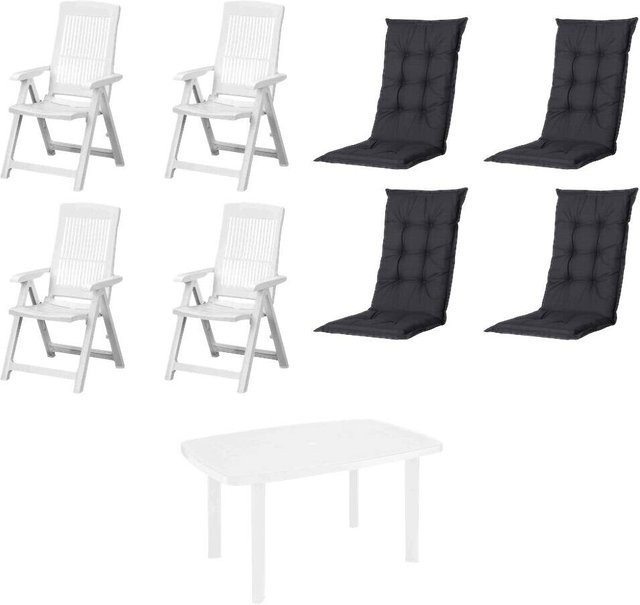 PROGARDEN Madison Gartensitzgruppe Tampa mit Auflagen in Schwarz und Weiß aus Kunststoff, B/H/L: 90 x 109 x 140 cm - Bild 1