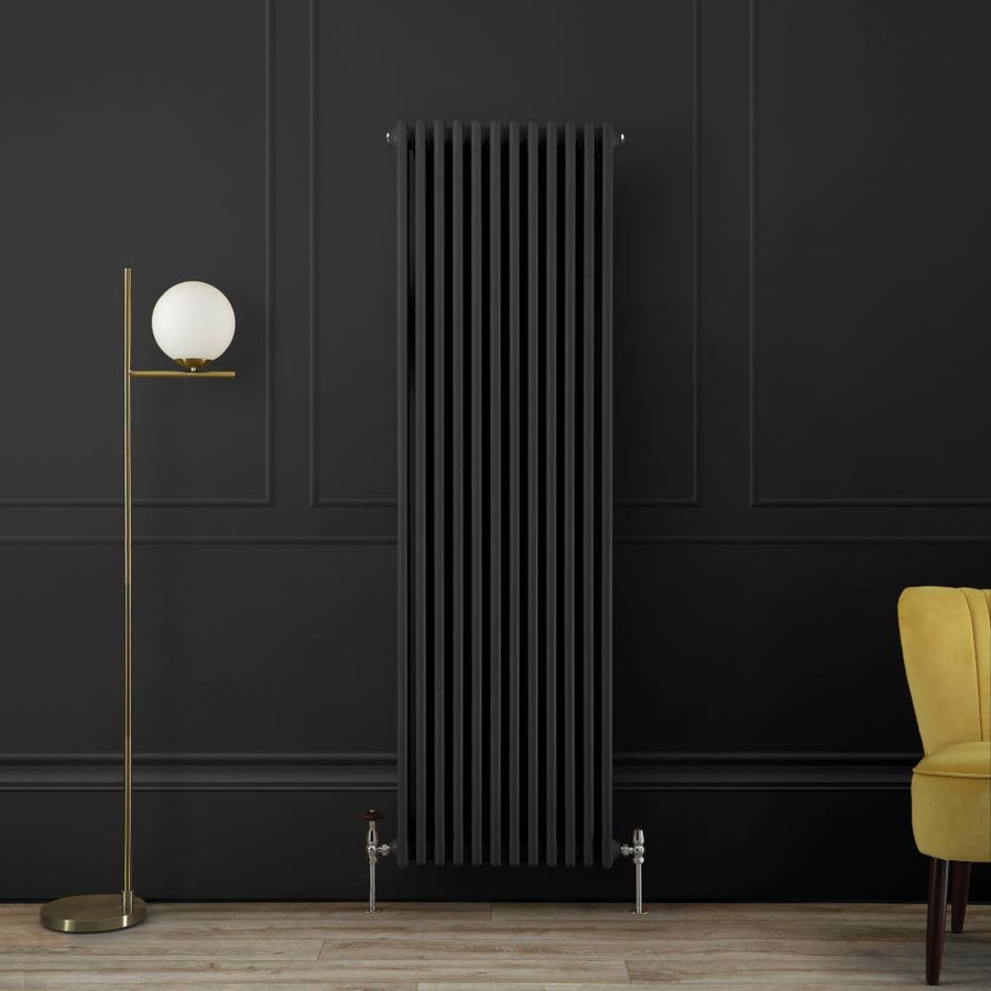 Regent Retro Gliederheizkörper 2-säulig vertikal in Schwarz, Höhe: 180 cm, Breite: 56 cm - Bild 1