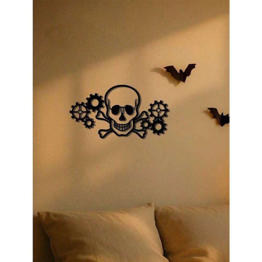 GothGear Vintage Steampunk Totenkopf Wandkunst aus Metall in Schwarz – Industrielles Skelett Dekor für dein Zuhause - Bild 3