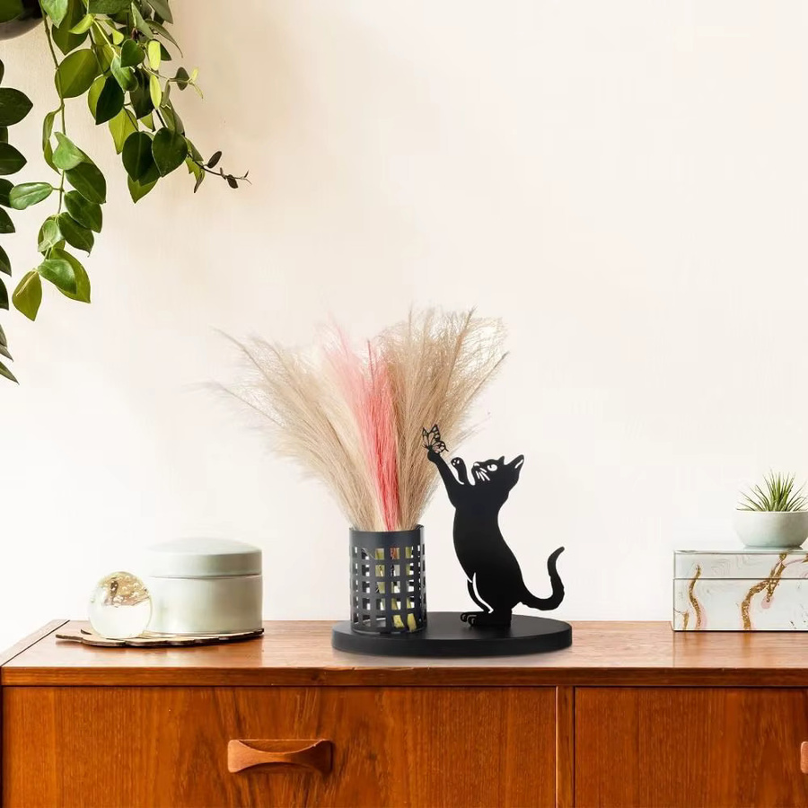 Minimalistischer Stifthalter Schwarze Katze aus Metall für deinen Schreibtisch in Schwarz - Bild 2