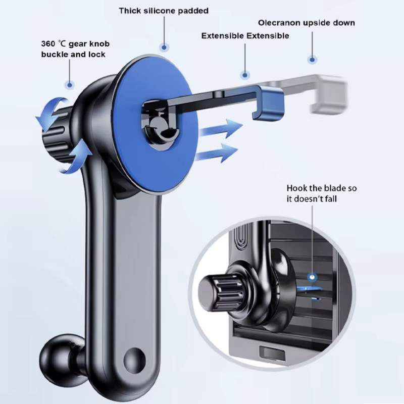 SEAMETAL Gravity Autotelefonhalter für Lüftungsschlitze in Schwarz mit 360-Grad-Rotation und Teleskopfunktion für Smartphones von 4,7 bis 7 Zoll - Bild 5