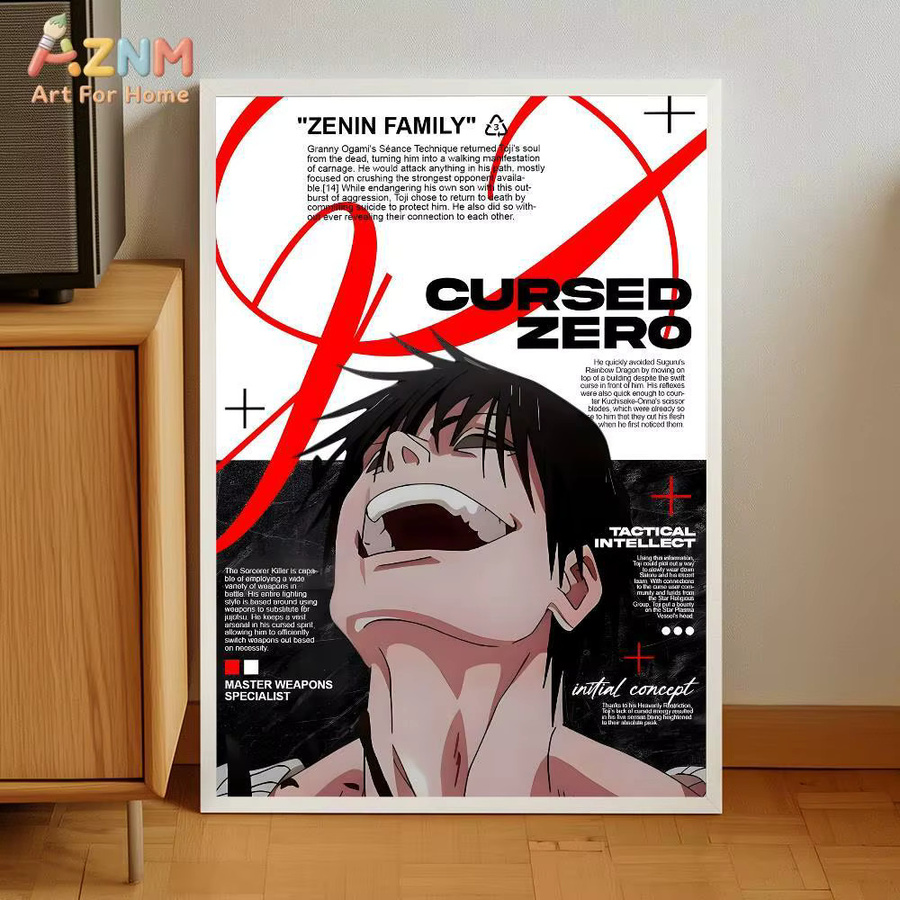 AZNM Jujutsu Kaisen Toji Fushiguro Leinwand-Wandkunst im Cursed Zero-Stil, ungerahmtes Poster, Mehrfarbig - Bild 5