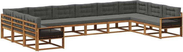 vidaXL Outdoor-Sofagarnitur in U-Form aus massivem Akazienholz mit Kissen, Anthrazit und Natur - Bild 1