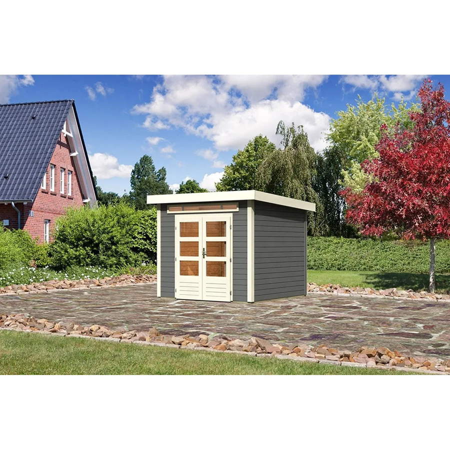 Karibu Holz-Gartenhaus Kumla mit Pultdach in Terragrau, B/T: 240 x 240 cm - Bild 2