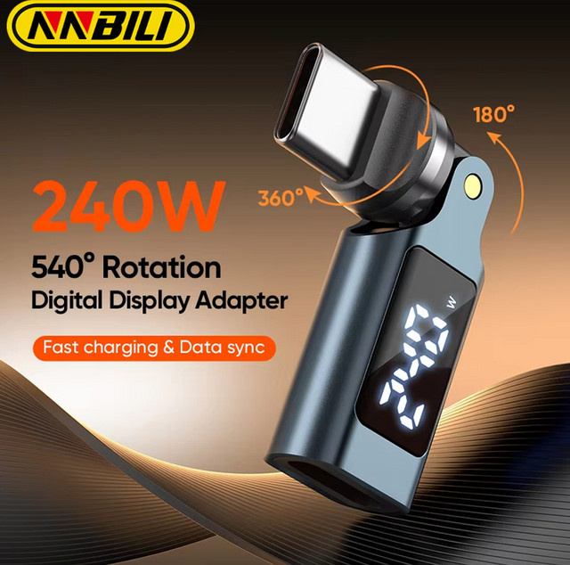 NNBILI 540 Drehbarer OTG-Adapter mit digitaler Anzeige, PD240W 48V/5A Schnellladegerät für USB-C Geräte - Bild 1