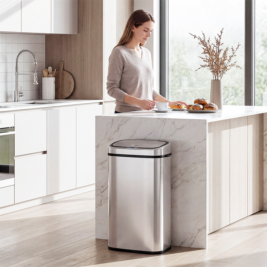 HOMCOM Automatik Mülleimer mit Sensor aus Edelstahl in Silber, Volumen: 68 l, B/H/T: 29,5 x 78 x 40,5 cm - Bild 2