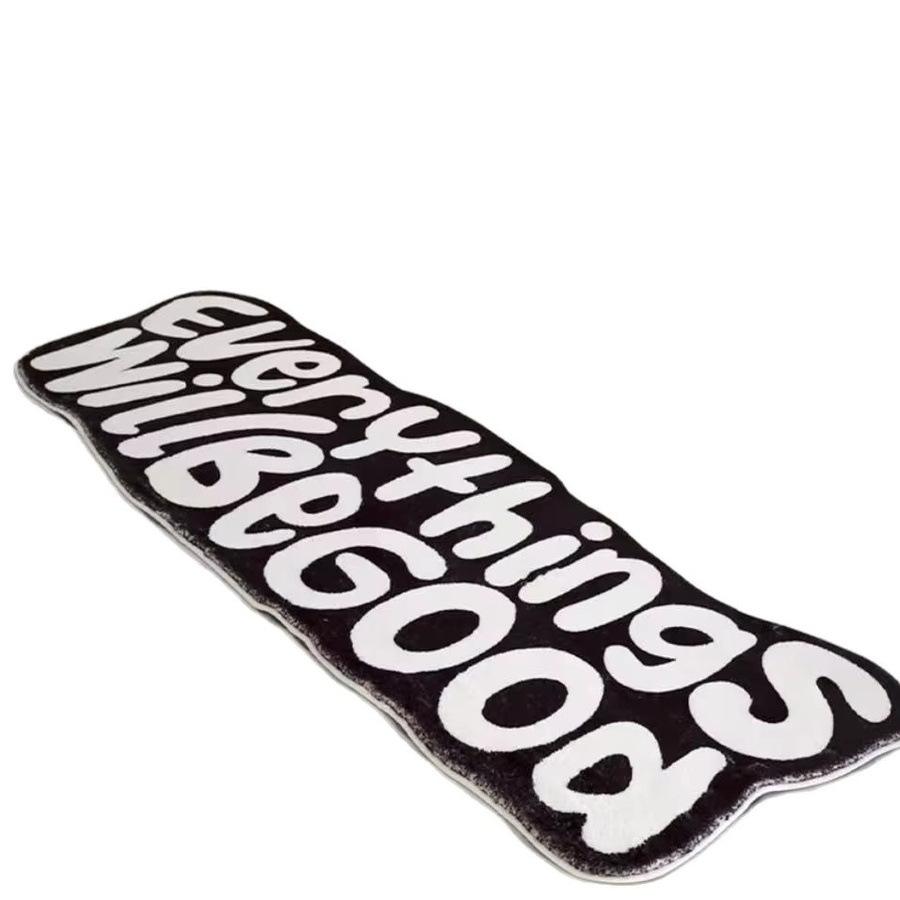 VIKAMA Streifen-Teppich in Schwarz-Weiß mit Buchstaben-Design aus Kaschmirimitat für Schlafzimmer und Flur, Breite: 120 cm - Bild 4