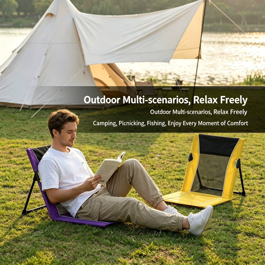 PACOONE Outdoor-Camping-Klappstuhl aus Textilene mit Rückenlehne und Armlehnen, leichter Freizeitstuhl für Strand und Garten - Bild 2