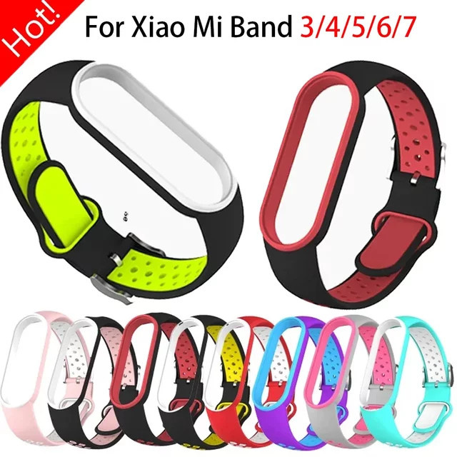 Atmungsbares Silikon Armband für Xiaomi Mi Band 3 4 5 6 7 in Mehrfarben - Bild 1