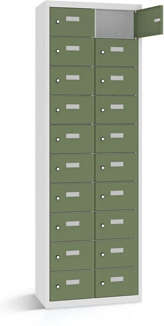 rotstahl Wertfachschrank mit 20 Fächern und Scharniertüren in Hellgrün, Korpus Lichtgrau, B/T/H: 60 x 50 x 180 cm - Bild 1
