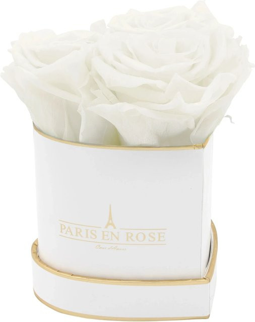 PARIS EN ROSE Rosenbox Herz in Weiß-Gold mit 3 weißen Rosen - Bild 1