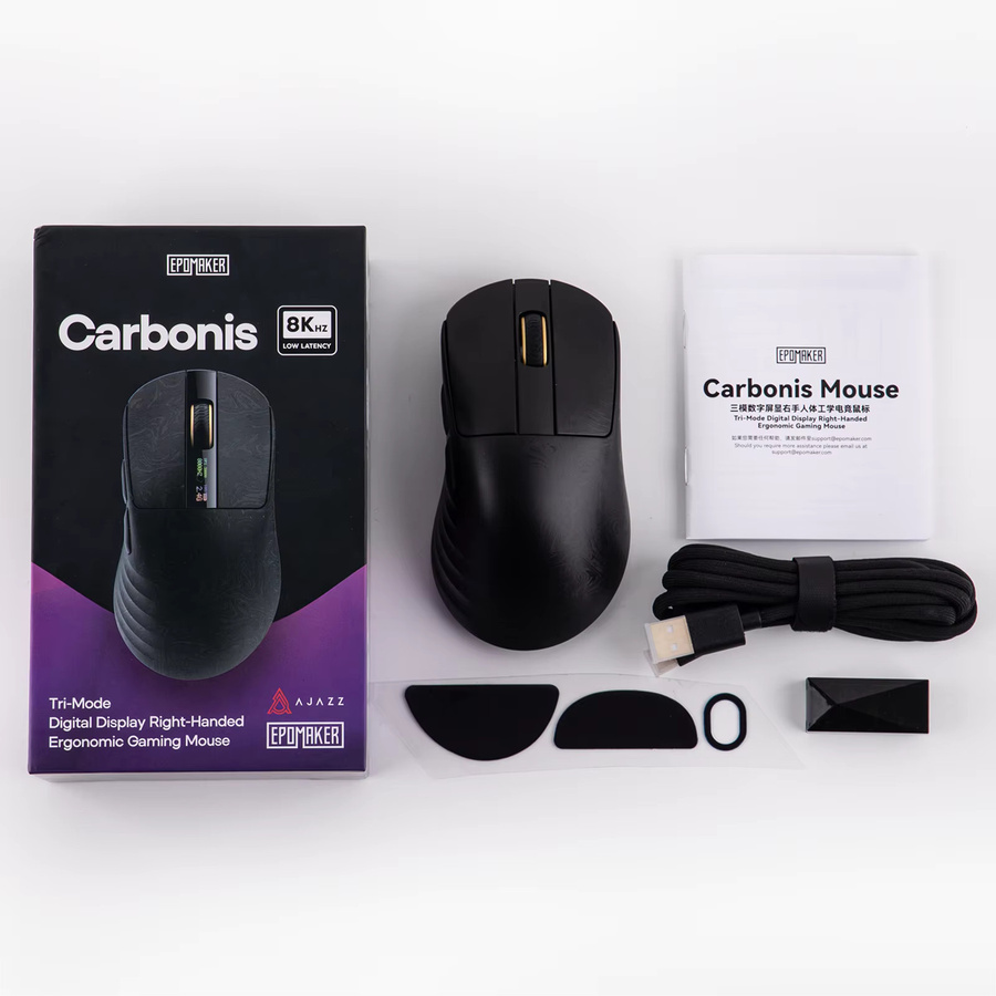EPOMAKER Carbonis Gaming-Maus Tri-Mode kabellos aus Kohlefaser-Verbundwerkstoff mit PAW3950 Sensor und smartem LCD-Bildschirm in Schwarz und Lila - Bild 4