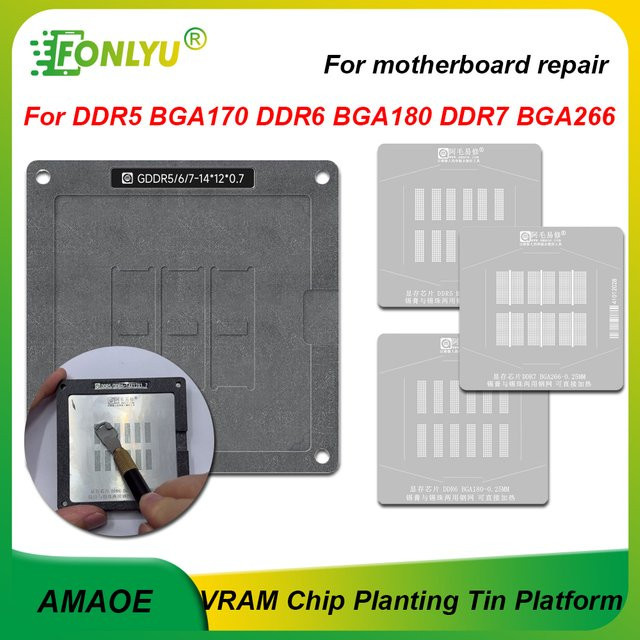 AMAOE BGA Reballing Vorlage für DDR5 DDR6 BGA170 BGA180 BGA266 VRAM Chip Positionierung Platte zur Motherboard Reparatur - Bild 1