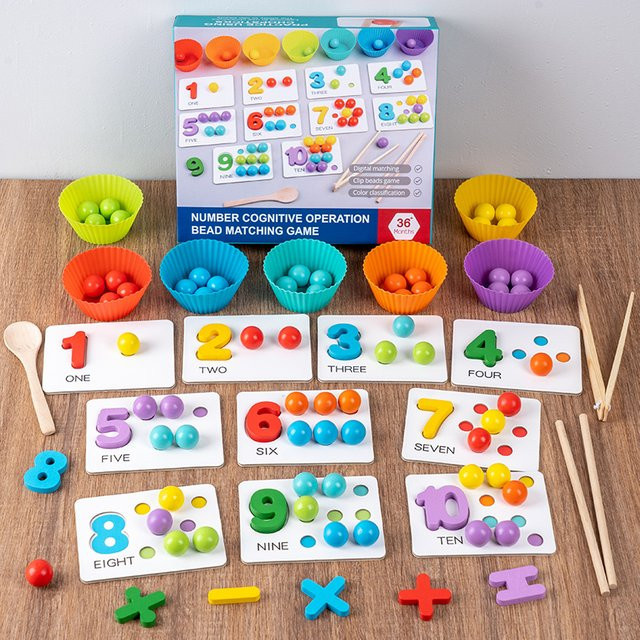Dusan Wood Clip Beads Blue Wooden Number Matching Game, Lernspielzeug - Bild 1