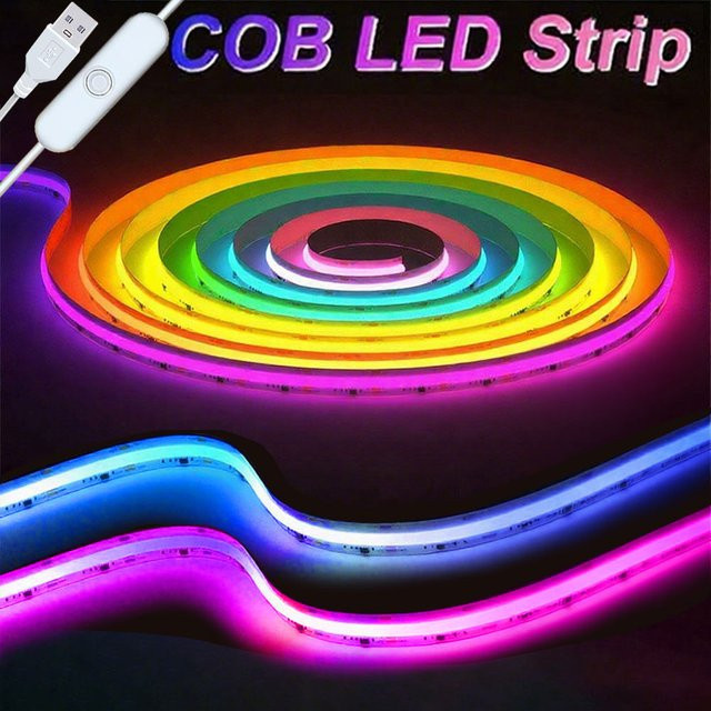 Acosh Neon COB LED-Streifen Warmweiß mit 400 LEDs pro Meter, flexible Hochdichte LED-Bänder für Küchen- und Raumdekoration, Breite: 8 mm - Bild 1