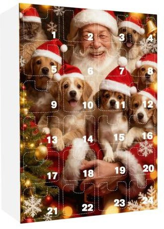 Forseed Adventskalender 2025 Dackel in Tasse mit Acryl-Ornamenten, Beige/Mehrfarbig - Bild 1