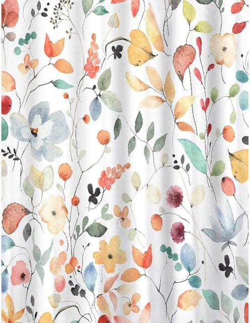 Euroshowers Duschvorhang Floral in Weiß aus Polyester mit 12 Ringen und Metallösen, wasserdicht und schimmelresistent, Höhe: 200 cm, Breite: 180 cm - Bild 1