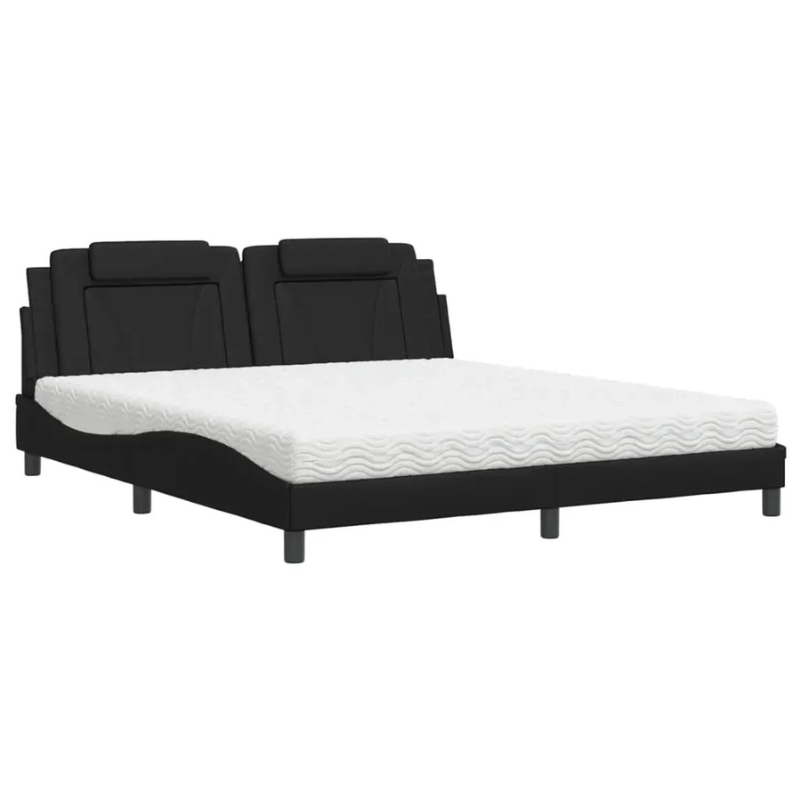 vidaXL Bett mit Matratze aus Kunstleder in Schwarz, B/T/H: 180 x 200 x 185 cm - Bild 2
