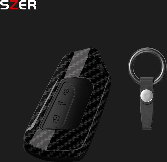 ABS Carbon Autoschlüssel Etui Abdeckung Hülle für Volkswagen VW Golf 8 MK8 ID-4 ID-6, Skoda Octavia A8 und Seat Leon FR MK4 Cupra, Farbe: Schwarz - Bild 1