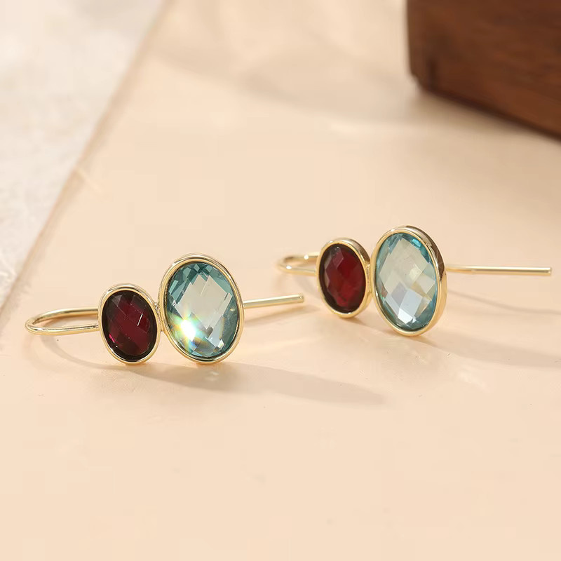 Ohrringe Gold Farbe, Metall, rote und blaue Steine, Damen - Bild 2