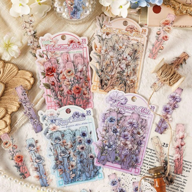 20 Stück Vintage-Blumen-Aufkleber Set in Multicolour für Scrapbooking, Journal und Planer - Bild 1