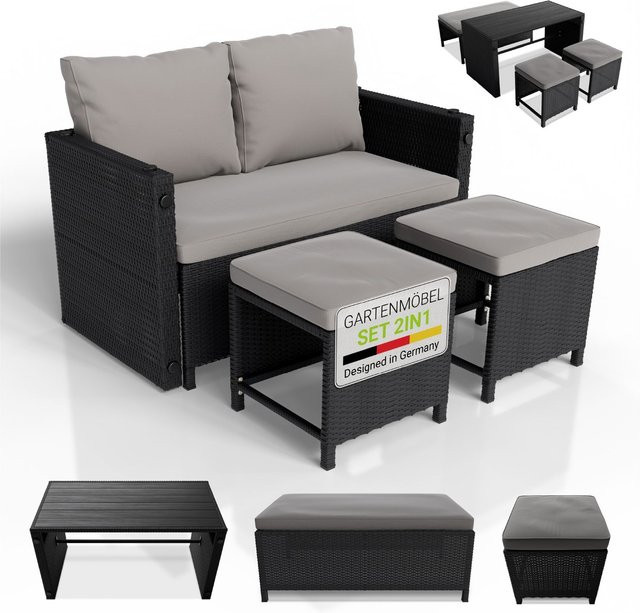Juskys 2in1 Polyrattan Relax Gartenmöbel Set Jamaika Lounge für Balkon und Outdoor in Schwarz und Grau - Bild 1