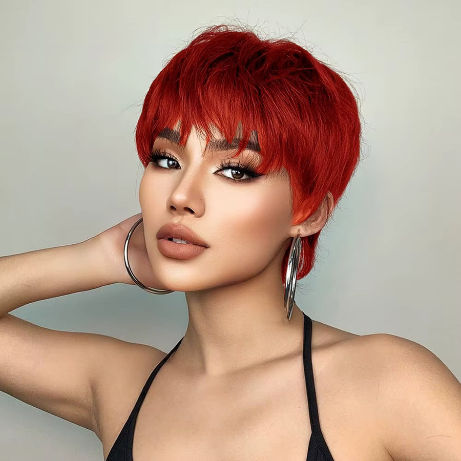 OYM HAIR Echthaar-Perücke, Pixie-Schnitt, rot, Damen - Bild 6