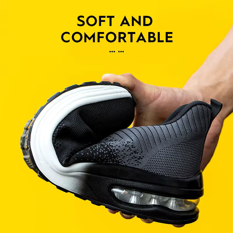 Unzerstörbare Sicherheitsschuhe für Herren mit Stahlkappe und pannensicherer Sohle, leichte und rutschfeste Arbeitsschuhe im Sneaker-Design, Farben: Blau und Schwarz - Bild 3