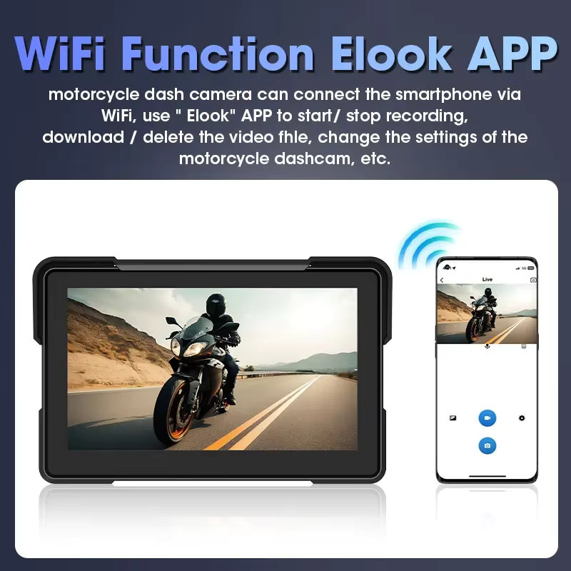 JMCQ Tragbares Motorrad CarPlay DVR mit 7 Zoll Display, 4K + 1080P Auflösung, GPS Navigation und IPX7 Wasserdichtigkeit, Schwarz, Unterstützt Drahtloses CarPlay und Android Auto - Bild 3