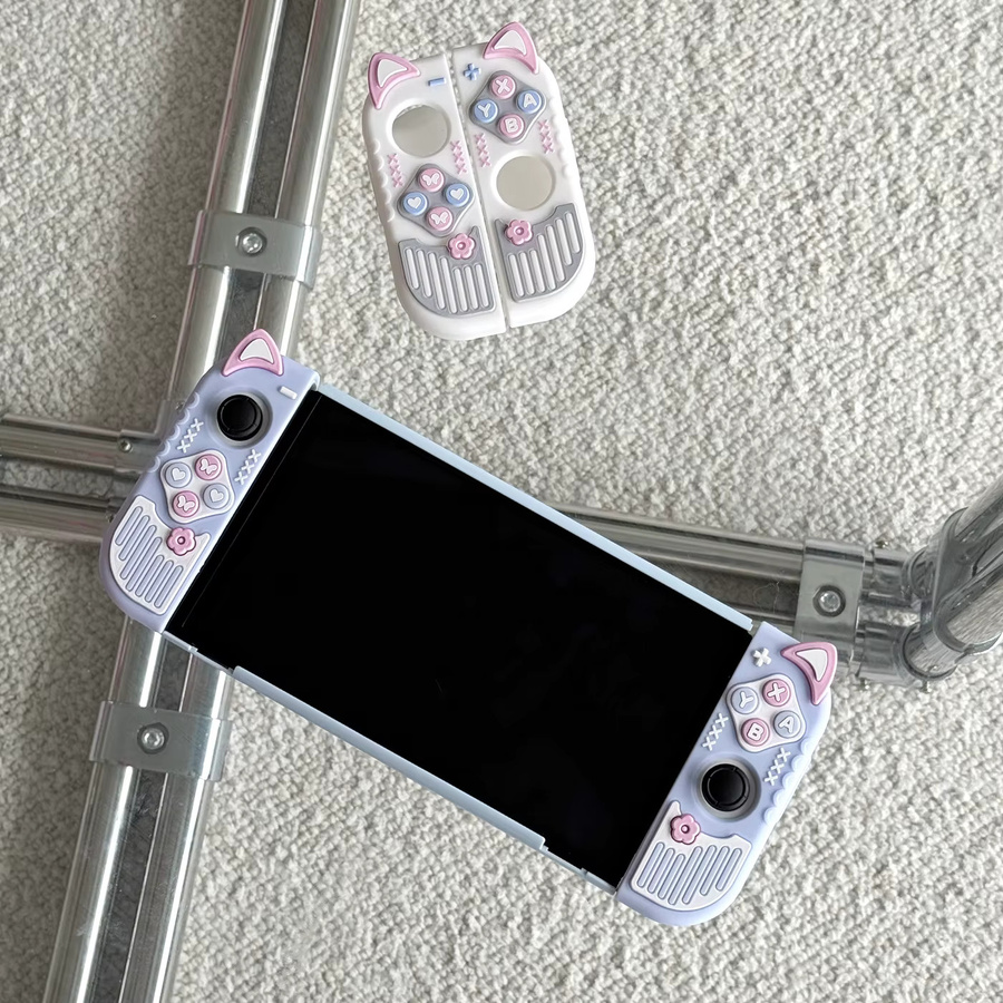 Silikon-Schutzhülle mit abnehmbaren 3D Katzenohren für Nintendo Switch OLED und NS-Spielkonsole - Bild 2